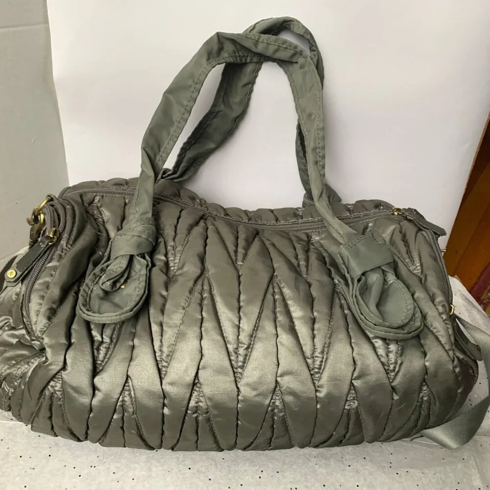 Timi & Leslie Marie Antoinette Silver Nylon Quilted Baby Diaper Bag - Size Large